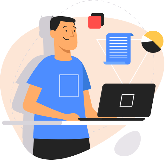 Man with laptop and tasks